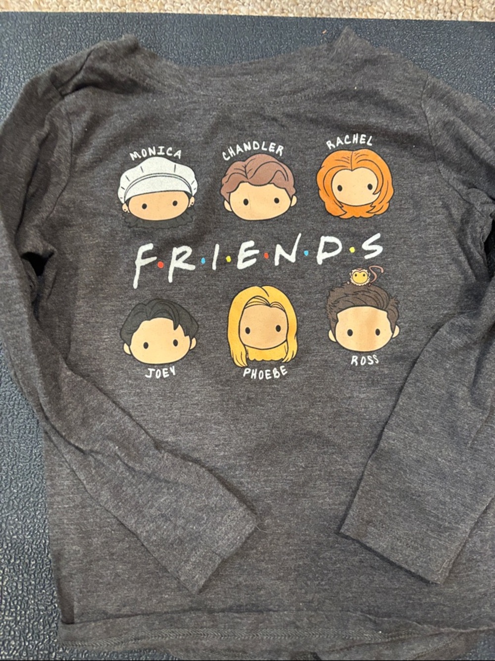 FRIENDS Charcoal Long-Sleeve Tee with Cartoon Character Faces